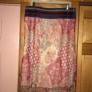 - Vintage Jeans Denim Banded waist/ flowery bottom SKIRT